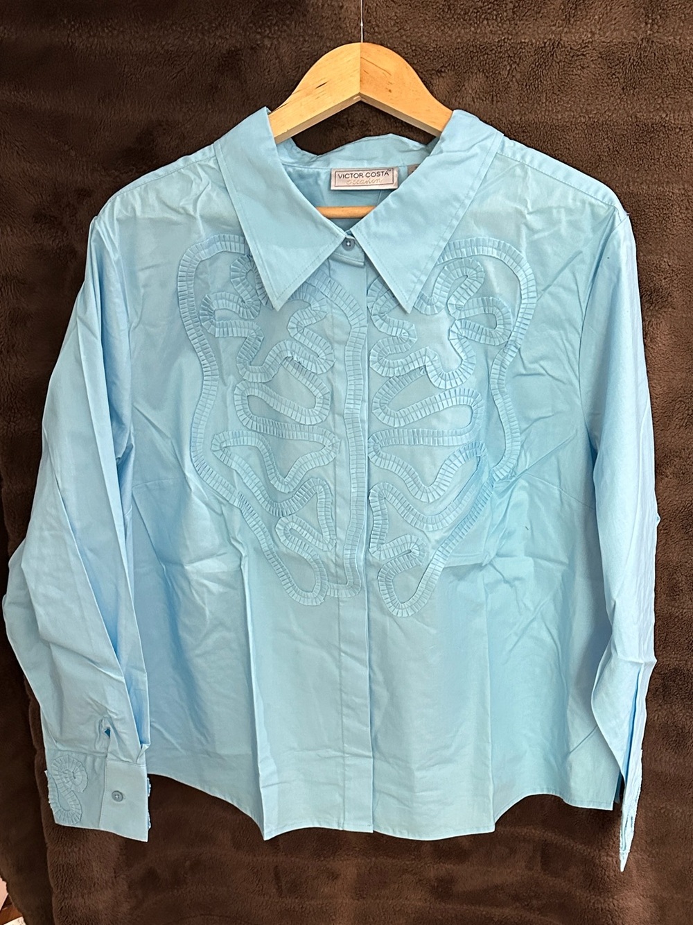 Victor Costa Light Blue Embroidered Women’s Blouse